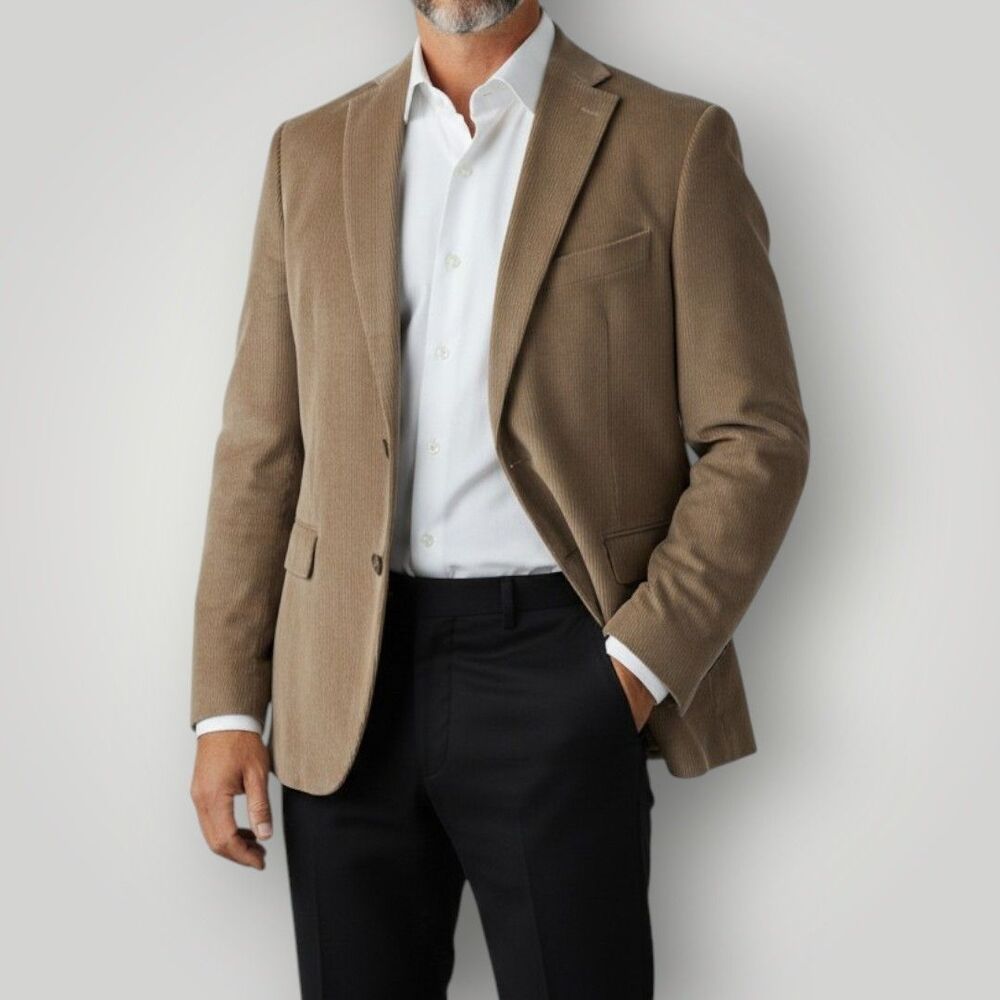Chaps Mens 44L Tan Corduroy Blazer Sport Coat 1 Vent Cotton 2 Button Jacket